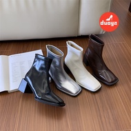 Duoya Factory Straight Hair~[ Ready stock] British Style Square Toe Casual Fashion Boots Thick Mid-heel Knight Short Boots Women Back Zipper Fashion Single Boots Free Shipping