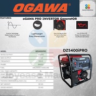 OGAWA PRO SERIES DZ5400iPRO Portable Inverter Silent Single Phase Generator 4000W