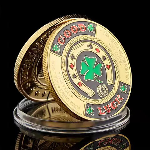 Green Clover Good Luck Challenge Coin Fashion Poker Card Guard Chips Token Coin Collections With Coi