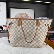 【全網最便宜✨經典保值】LV Neverfull中號白色棋盤格 手提包 腋下包