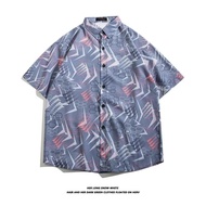 2024 Summer New American Popular Element Geometric Printing Thin Cool Hawaiian Casual Loose Stylish 