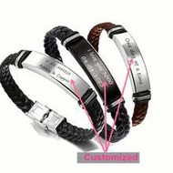 Personalised Engraved Leather Bracelet Customised ID Nameplate Name Coordinate Message Free Engravin