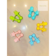 (Ready stock) Food grade silicon baby learning spoon and folks