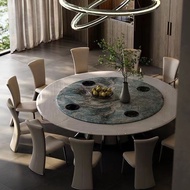 W-8 Designer Natural Luxury Stone Dining Table round Light Luxury Hidden Hot Pot Marble Dining Table Hotel Electric Rota