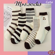 Mrs.socks Plain Striped Socks Crew Socks Women Stokin Panjang Wanita Stoking Stocking Muslimah Kaos Kaki Wanita 襪子女 襪子女