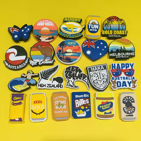 1-21Pcs Happy Australia Day Peanut Butter PVC Shoes Buckle Charms New Zealand Haka Kiwi Travel Decor