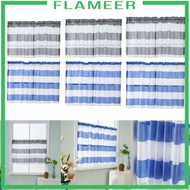 [Flameer] Grey_ 74x60cm Striped Rod Pocket Half Curtain Semi Privacy Valance