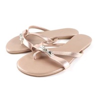 愛馬仕 Medor 皮革人字拖涼鞋，平底涼鞋，金屬粉色，36.5 碼，西班牙製造，女款，成色極佳。