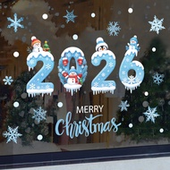 2026 Christmas Window Stickers Blue Christmas Snow2026圣诞节窗贴蓝色圣诞雪人雪花家庭派对装饰贴纸ct1021