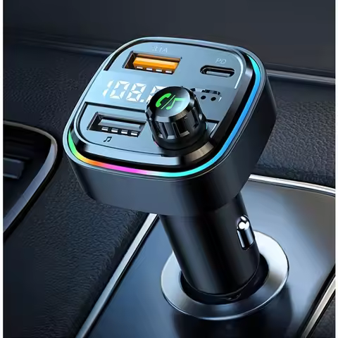Transmitter PD 18W Type-C Dual USBFast Charger Colorful Ambient Light Cigarette lighter Car Bluetoot