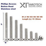 M1.4 M2 M3 M4 5~35mm Philips Round/Button/Pan Head Screw Cross Stainless Steel Metric 304