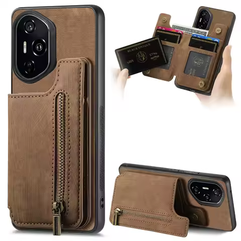Honor 200 Pro Honor400 300 5G Leather Zipper Card Case Magnetic Wallet Funda Honor 400 Pro Case Phon