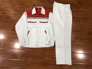 Bộ quần áo bảo hộ vải kaki màu ghi phối đỏ DN12 - hình thật