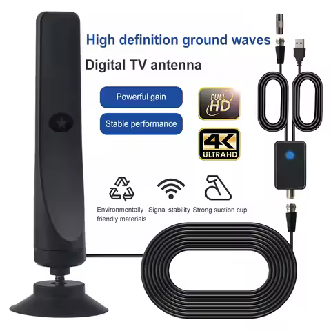 TV Digital Antenna with Signal Booster Portable Antenna 50 Miles Range Suction Cup TV Antenna Plug P