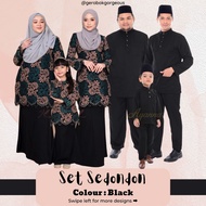 Baju Raya Sedondon Tema Warna Black (Hitam) Set Family Ayah Ibu Anak Baju Kurung Baju Melayu Kurta [RAYAFR]