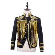 Steampunk Men's Jacket DJ Dancer Ternos White Men Costumes Clothing Black and Gold Blazer with Sequin Tassels for Performer