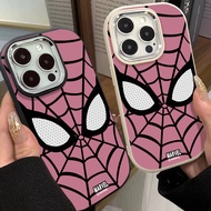 Creative Pink Spider Man Phone Case Compatible for IPhone 7 8 Plus 11 13 12 14 15 Pro Max XR X XS MAX SE 2020 Metal Frame Anti Drop Silicone Soft Case