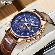 นาฬิกา Mens 2023 LIGE Luxury Casual หนัง Quartz นาฬิกาผู้ชายธุรกิจนาฬิกาชายกีฬากันน้ำกันน้ำ Chronograph