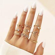 9pcs/Set European And American New Style Ring Set, Fashion Personality Heart, Butterfly, Star & Moon