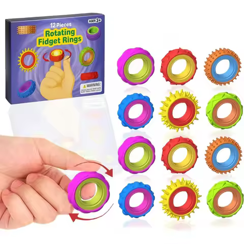 Fidget Sensory Rings for Kids – 6/12 Pack Textured Finger Spinner Rings – Calming Fidget Toys for Au