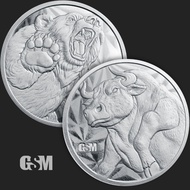 U.S. United States GSM Bull & Bear 1 oz .999 Silver Round 1oz