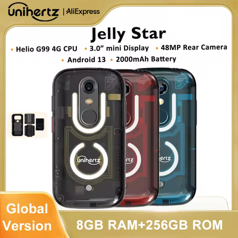 Unihertz Jelly Star Mini Smartphone Android 13 8GB 256GB Led Light Unlocked Transparent Backshell Ce