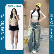 Women's high-waisted ripped wide-leg jeans Bigsize 55-90kg, high-quality QC wide-leg style 2KJeans Q