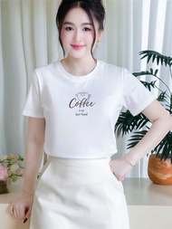 Áo thun nữ TOLI cổ tròn tay ngắn In chữ Coffee Form vừa dáng vải cotton 4 chiều - PSB M45
