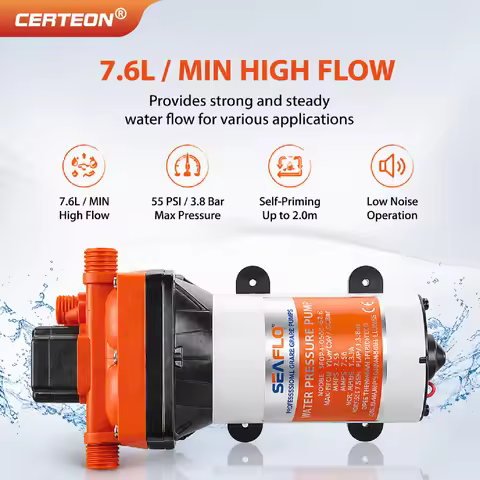 SF-42 12V 24V RV Water Pump Diaphragm 35PSI High Pressure Self Priming DC Booster Electric Marine Ca