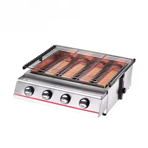 Hot Sale Stainless Steel Commercial Gas BBQ Grill with Glass (4 Burners)