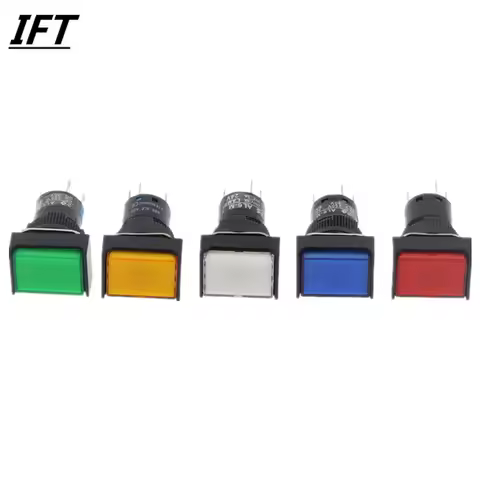 Momentary Push button Switches LA16J-11D DC 6V 12V 24V 220V Rectangular button with light 5 pins 16M