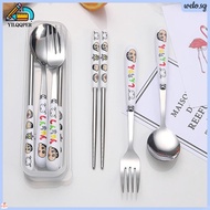 Three-piece cutlery set Crayon Shin-chan stainless steel dining utensils chopsticks + fork + spoon s