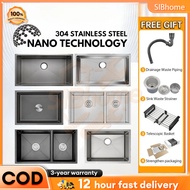 Sink Dapur Nano 304 Stainless Steel Handmade Kitchen Sink - Single/Double Bowl Undermount Sinki Dapu