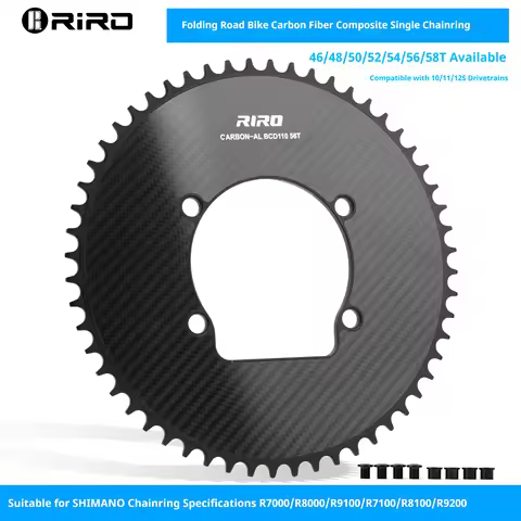 RIRO CFA-S Carbon Fiber Chainring 46/48/50/52/54/56/58T for Shimano 110BCD Road Bike 10-12S Ultralig