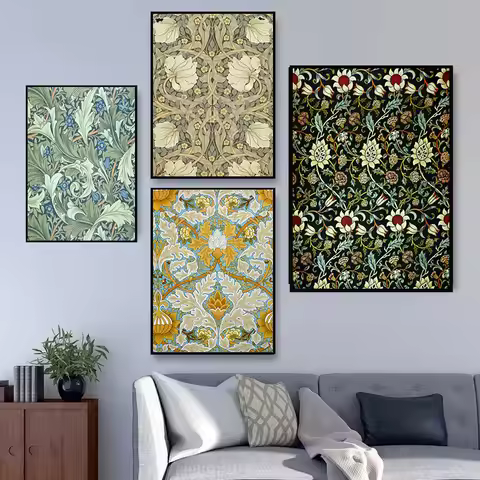 William Morris Art Poster Wall For Living Room Art Poster Decoration Satin Fabric Bright Colors No F