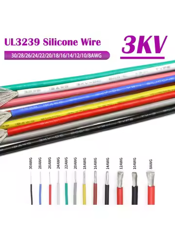1/5M UL3239 Silicone Wire 3KV- 32 30 28 26 24 22 20 18 16 14 12 10 8 AWG DIY LED Wire Line Electroni