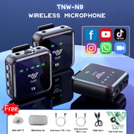 TNW N8/N9 Wireless Microphone Wireless Dua mikrofon Clip on  Mic untuk HP Camera Zoom Mic Youtube Vlog Live Lavalier