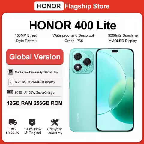 HONOR 400 Lite Global Versio Smartphone Dimensity 7025-Ultra 6.7" 120Hz AMOLED Display 108MP Camera