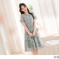 OB DESIGN ★ RUFFLE SLEEVE CHIFFON FLORAL TIERED DRESS ★ 2 COLOR ★ S-XXXL SIZE ★ PLUS SIZE