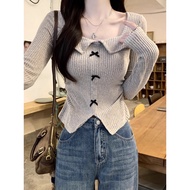 Gakki Women's Square Neck Long Sleeve T-Shirt Slim Fit Knitwear Comfortable To Wear Free Size 8K206