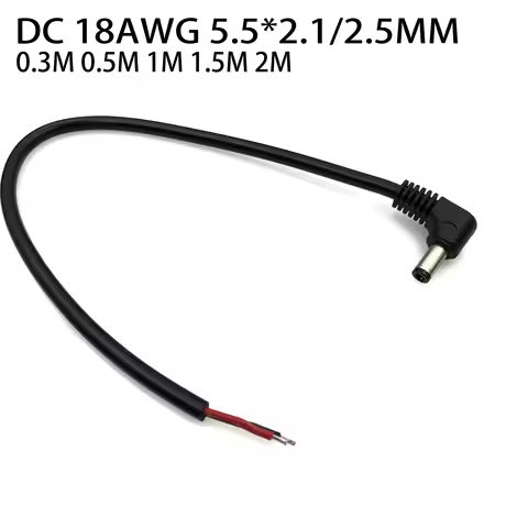 18AWG 90 Degree Double Elbow DC Power 5.5 x 2.1mm / 2.5mm Male Plug T o single Cable Right Angled 10