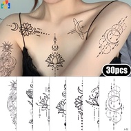 30 Sheets Temporary Tattoo Sticker Moon Star English Devil Flower Sketch Waterproof Fake Tattoo for Men Women Girls