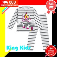 Piyama baju tidur lengan panjang anak perempuan ukuran 1-10 Tahun motif UNICORN