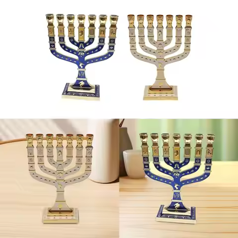 7 Branches Menorah Candelabrum Candle Stand, Tabletop Ornament, Candelabra for Festival Living Room