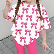 Sweet Retro Pink Bow, Sister & Best Friend Set, Chill Chill, Young Girls Minimalist Casual Short Sle