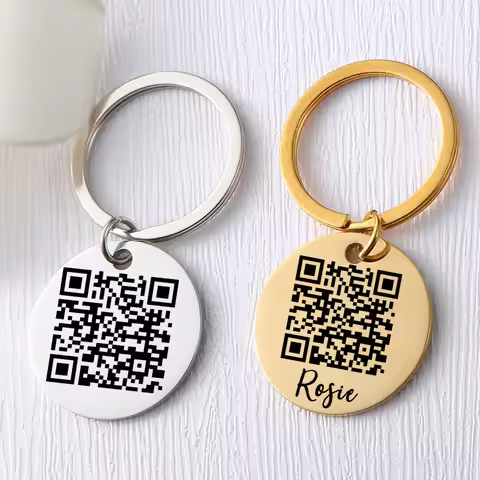 Personalized QR Code Keychain,Stainless Steel QR Code Laser Engraved,Couples Keychain,Wedding Gift,C