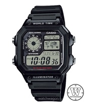 [Watchwagon] Casio " Royale " AE-1200WH-1A World Time World Map 10 Years Battery Life Digital Mens W