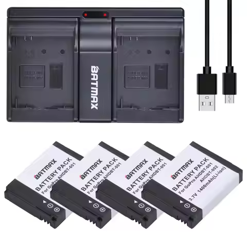 Batmax 1400mAh AHDBT-001 AHDBT-002 Battery+USB Dual Charger for GoPro HD Hero1 Hero2 Motorsports Sur