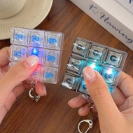 Keyboard Fidget Toy with LED Light Keyboard Fidget Keychain 9-in-1 Keyboard Decompression Button Str