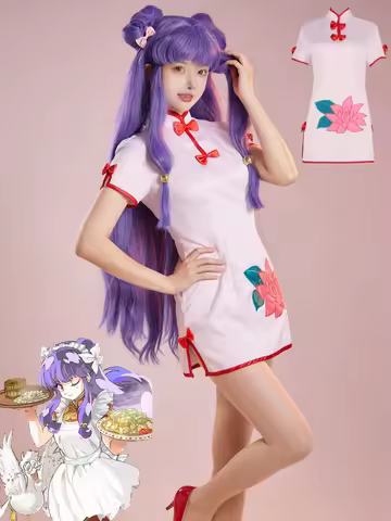 Anime Ranma ½ Shampoo Cosplay Costume Wig Apron Dress Chinese Style Chi-Pao Set Women Cos Convention